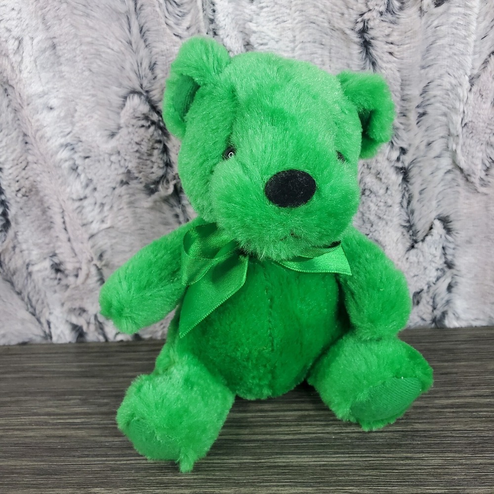 First & Main 6" All GREEN Small Teddy Bear Plush Stuffed Animal - EUC